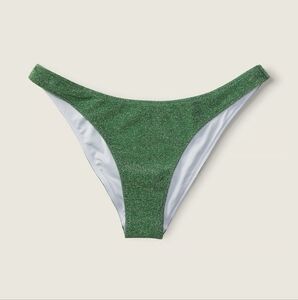 PINK Victoria's Secret Sparkling Green Cheeky Bikini Bottom Glitter Swim NWT M